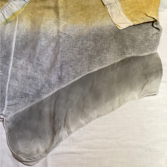 Belle France Linen Oversized Blouse Short Sleeve Pull Over Shirt Grey/Yellow L - Picture 5 of 13